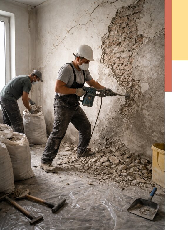 Демонтаж штукатурки со стен в Малоярославце от 7446 руб/м² — быстро и недорого | ОТДЕЛОЧНИК-Млр