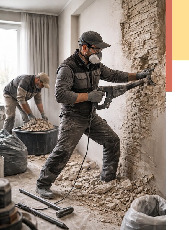 Демонтаж декоративного камня в Малоярославце от 1500 руб/м² — быстро и недорого | ОТДЕЛОЧНИК-Млр