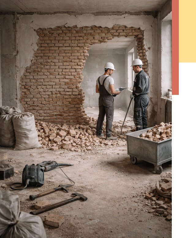 Демонтаж кирпичных стен в Малоярославце от 4344 руб. — быстро, недорого, под ключ | ОТДЕЛОЧНИК-Млр