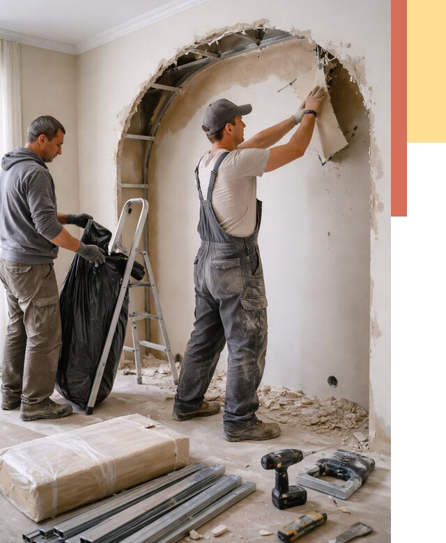 Демонтаж арки из гипсокартона в Малоярославце от 3620 руб. — услуги под ключ | ОТДЕЛОЧНИК-Млр