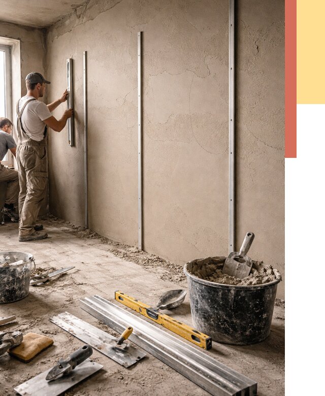 Штукатурка стен по маякам в Малоярославце от 5688 руб./м² — выравнивание под ключ | ОТДЕЛОЧНИК-Млр