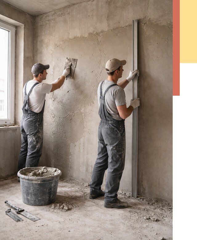 Штукатурка бетонных стен в Малоярославце от 4654 руб/м² — качественно и быстро | ОТДЕЛОЧНИК-Млр