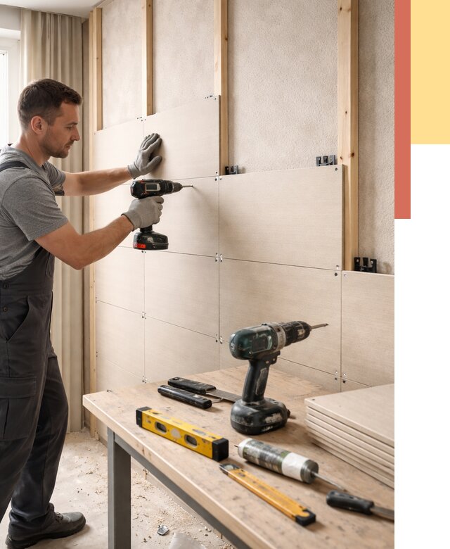 Монтаж МДФ панелей на стены в Малоярославце от 1293 руб. под ключ | ОТДЕЛОЧНИК-Млр