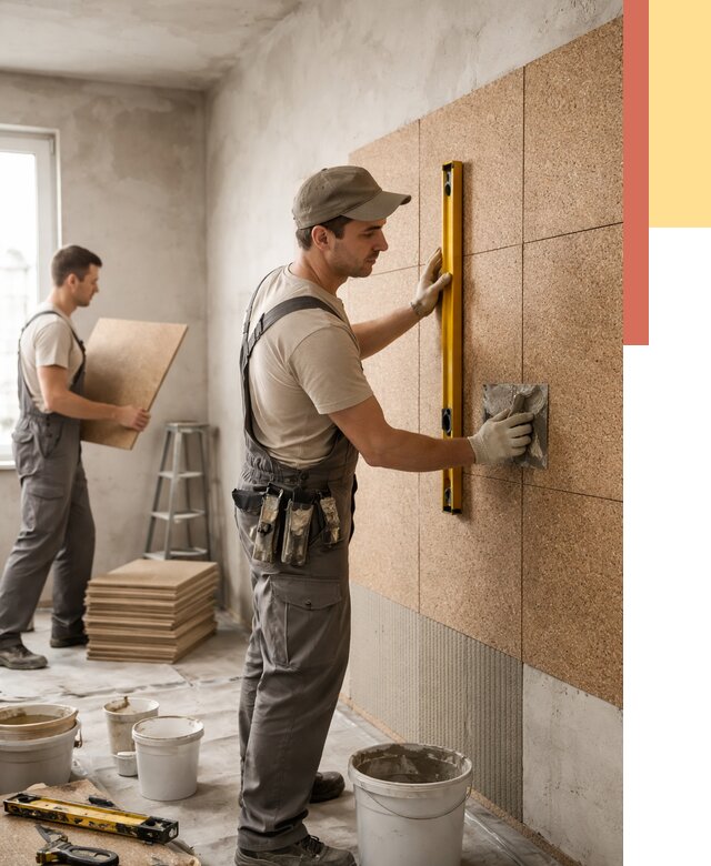 Монтаж пробковых панелей на стены в Малоярославце от 3620 руб. — ОТДЕЛОЧНИК-Млр