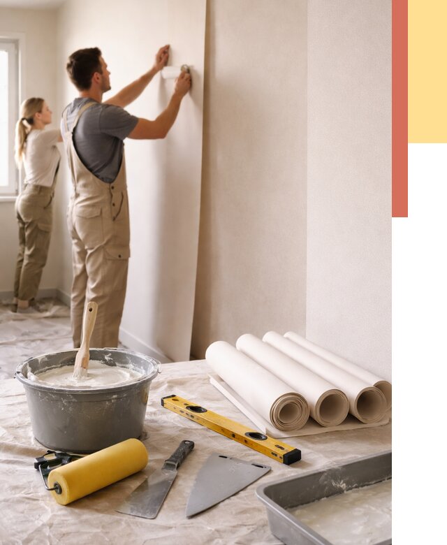 Поклейка бумажных обоев в Малоярославце от 5688 руб./м2 — быстро и недорого | ОТДЕЛОЧНИК-Млр