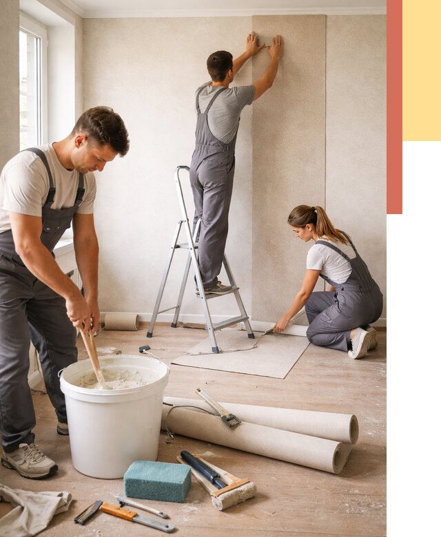 Оклейка стен обоями в Малоярославце от 3620 руб/м2 — быстро и недорого | ОТДЕЛОЧНИК-Млр