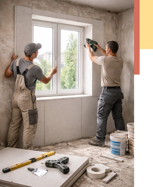 Монтаж откосов из гипсокартона в Малоярославце от 4654 руб. под ключ | ОТДЕЛОЧНИК-Млр