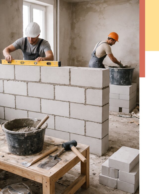 Кладка перегородок из газобетона в Малоярославце от 3309 руб. под ключ | ОТДЕЛОЧНИК-Млр