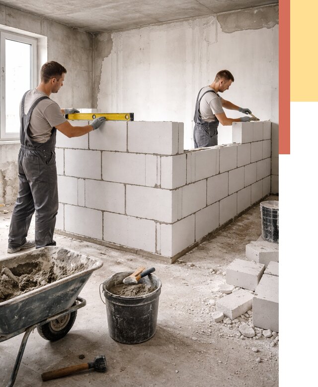 Кладка перегородок из ПГП в Малоярославце от 2586 руб./м2 — монтаж и возведение под ключ | ОТДЕЛОЧНИК-Млр