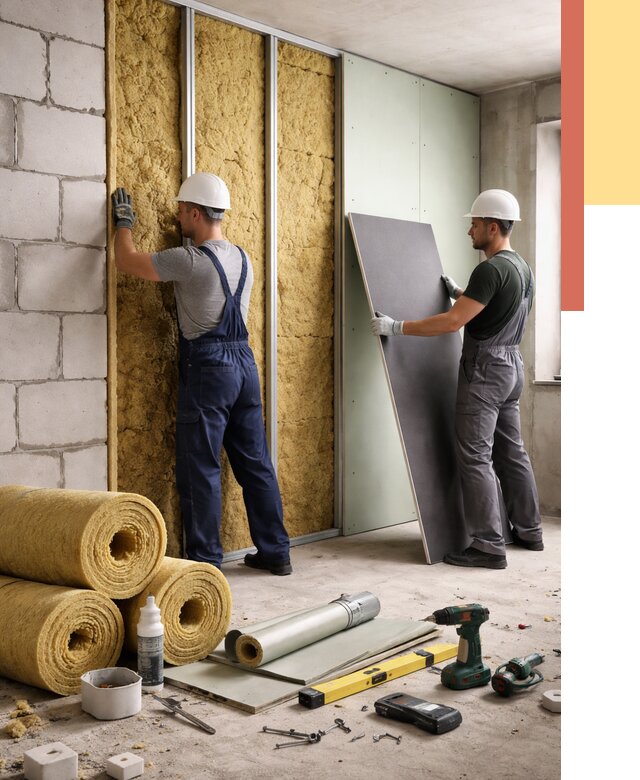 Шумоизоляция перегородок из блоков в Малоярославце от 1913 руб./м² — быстро и недорого | ОТДЕЛОЧНИК-Млр