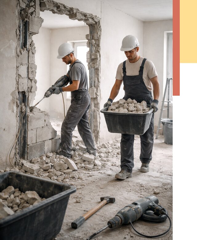 Демонтаж блоковых перегородок в Малоярославце от 3878 руб. — быстро и недорого | ОТДЕЛОЧНИК-Млр