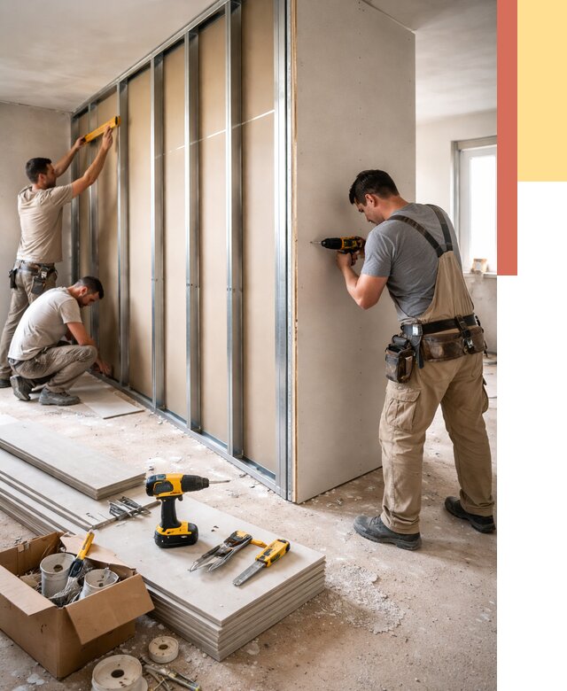 Монтаж однослойной перегородки из гипсокартона в Малоярославце от 672 руб. | ОТДЕЛОЧНИК-Млр