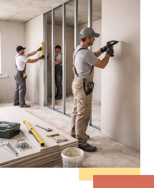 Однослойная перегородка из гипсокартона в Малоярославце под ключ, монтаж и отделка