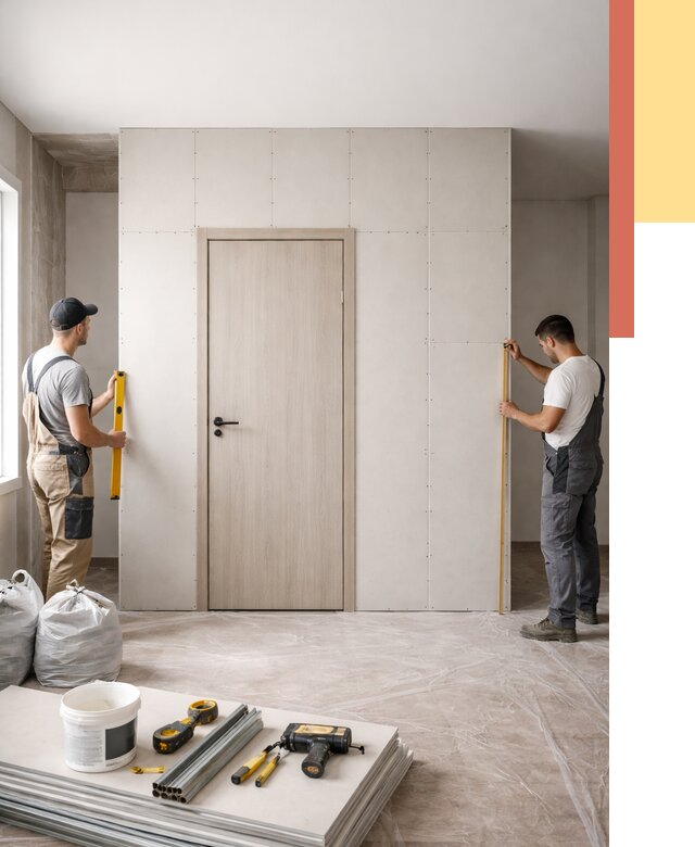 Перегородка из гипсокартона с дверью в Малоярославце от 4654 руб. под ключ | ОТДЕЛОЧНИК-Млр