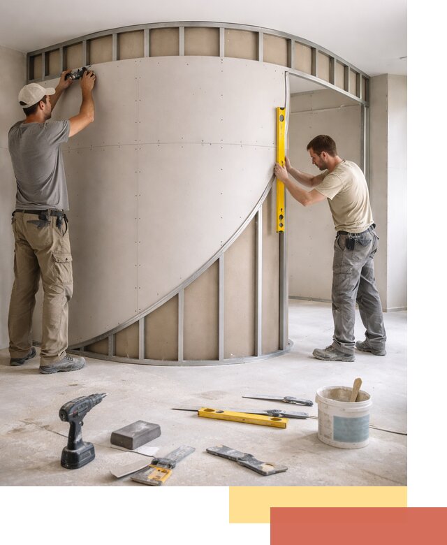 Радиусная перегородка из гипсокартона в Малоярославце под ключ