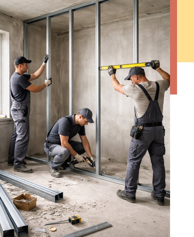 Монтаж каркаса перегородки из профиля в Малоярославце от 776 руб. | ОТДЕЛОЧНИК-Млр