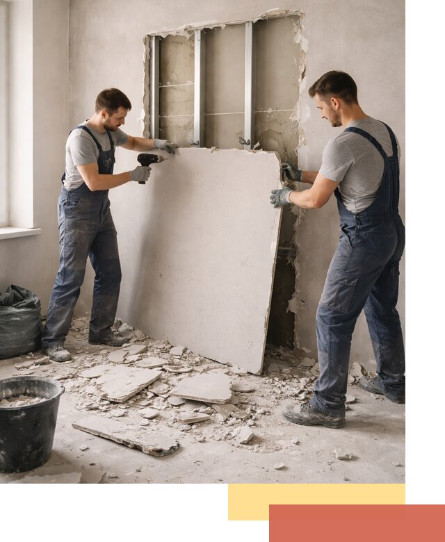 Демонтаж перегородки из гипсокартона в Малоярославце быстрый и аккуратный