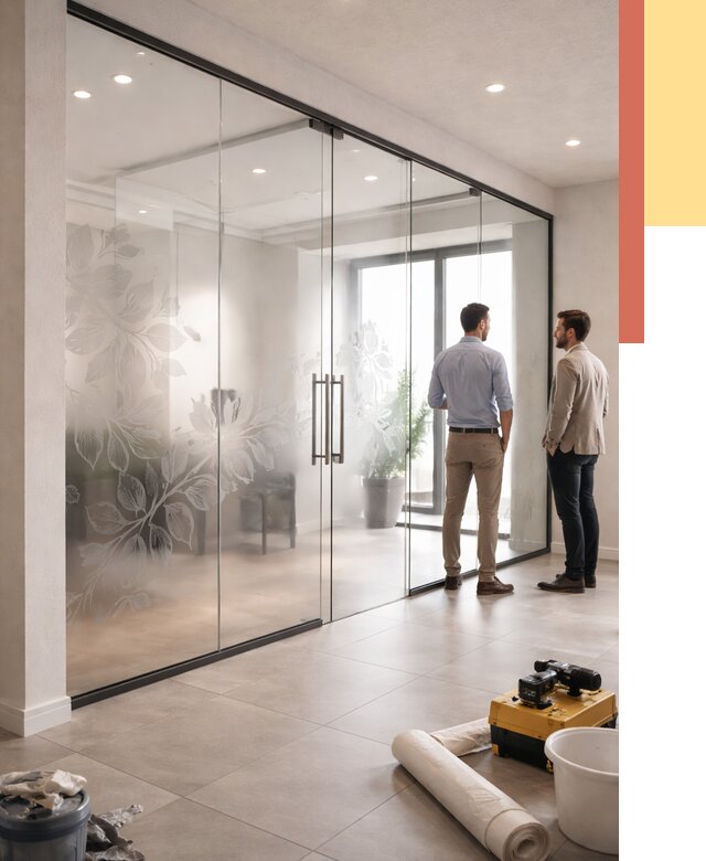 Стеклянные перегородки с рисунком в Малоярославце от 12928 руб. монтаж и нанесение | ОТДЕЛОЧНИК-Млр