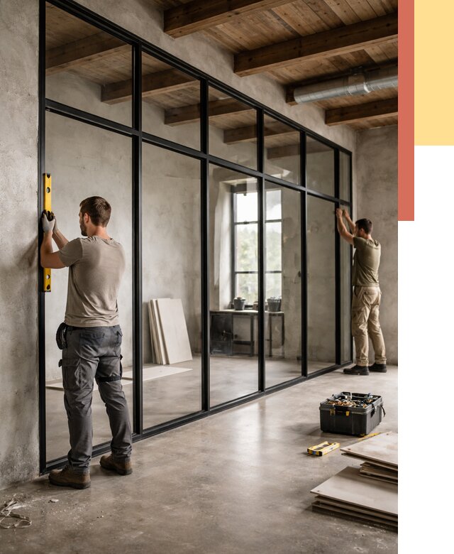 Стеклянные перегородки лофт в Малоярославце от 10859 руб. под ключ | ОТДЕЛОЧНИК-Млр