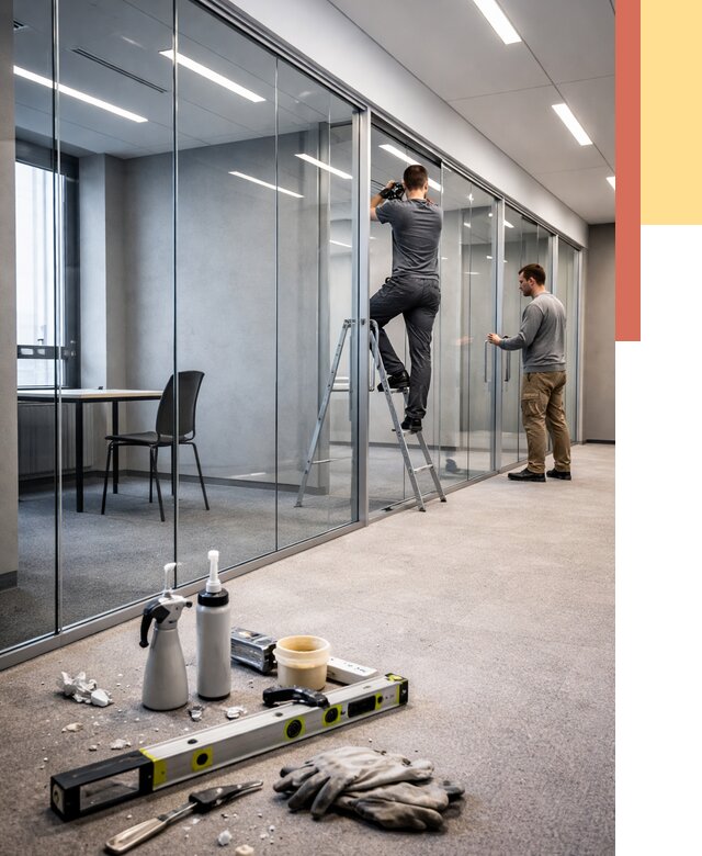 Стеклянные офисные перегородки в Малоярославце от 8791 руб. — монтаж и установка | ОТДЕЛОЧНИК-Млр