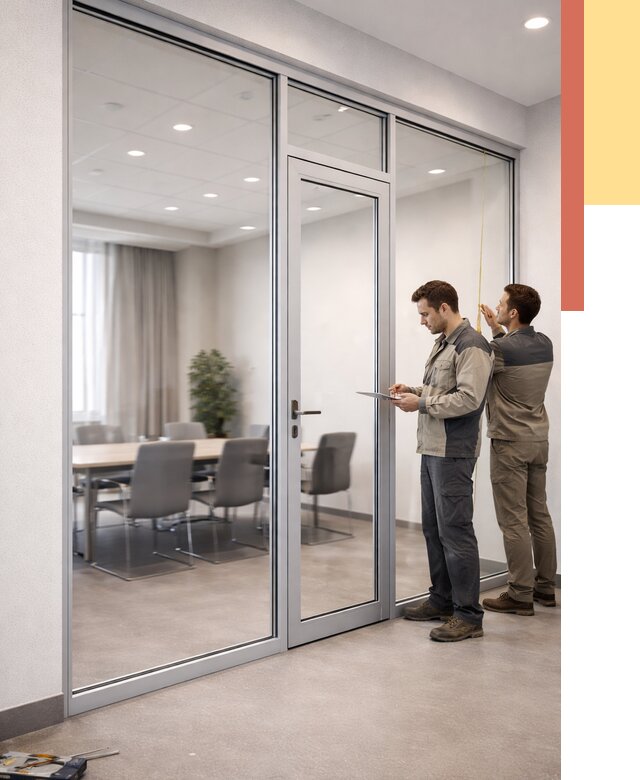 Установка и монтаж алюминиевых перегородок со стеклом в Малоярославце от 8480 руб. | ОТДЕЛОЧНИК-Млр