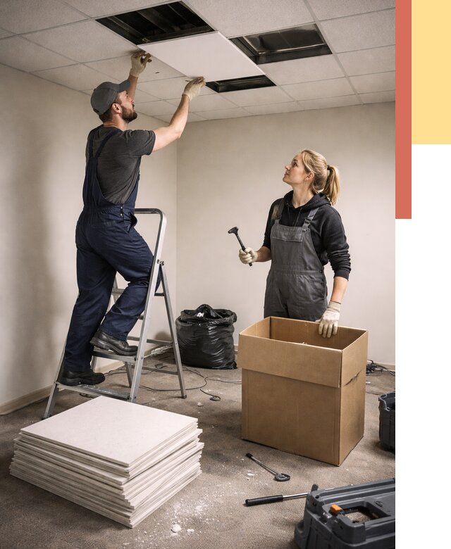 Демонтаж потолочной плитки в Малоярославце от 4654 руб. быстро и недорого | ОТДЕЛОЧНИК-Млр