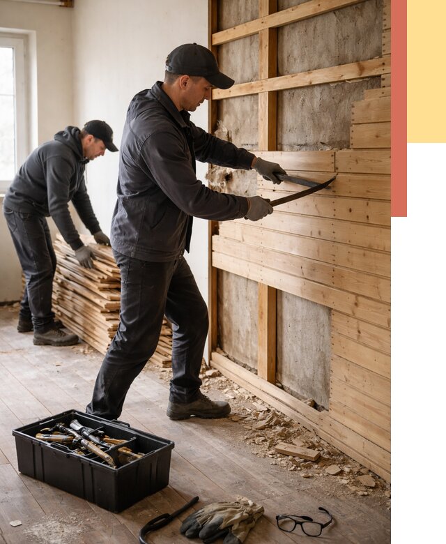 Демонтаж вагонки в Малоярославце от 3930 руб/м2 — быстро и недорого | ОТДЕЛОЧНИК-Млр