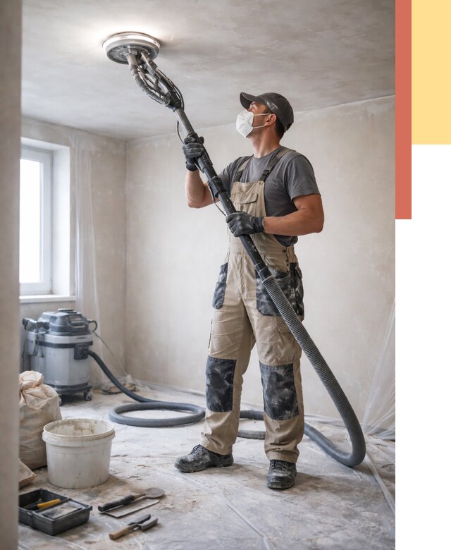 Шлифовка потолка в Малоярославце от 3620 руб. — услуги шлифования потолка | ОТДЕЛОЧНИК-Млр