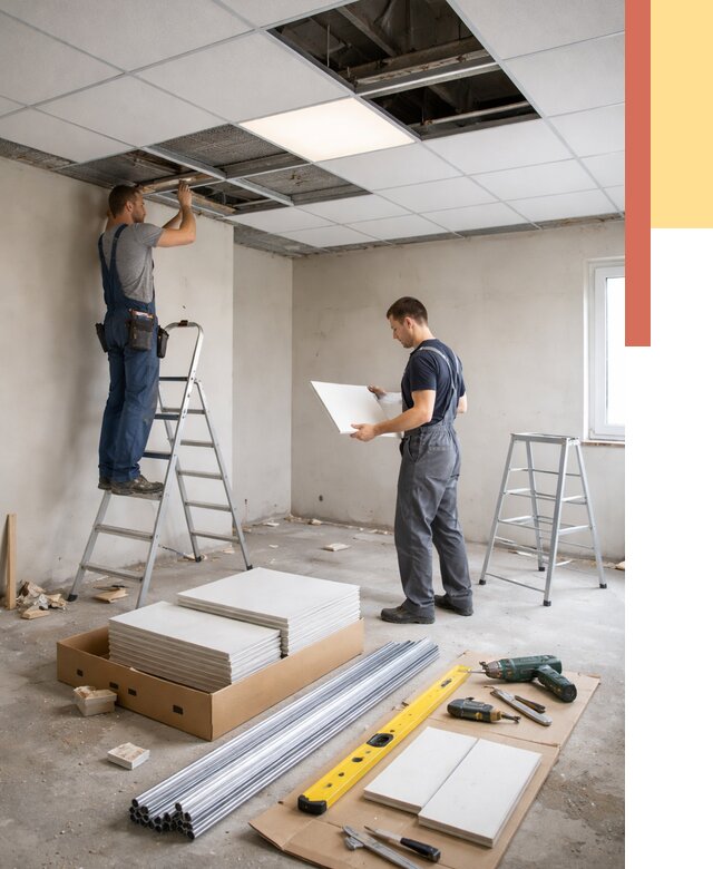 Монтаж потолка армстронг в Малоярославце от 4654 руб/м2 — быстрая установка под ключ | ОТДЕЛОЧНИК-Млр