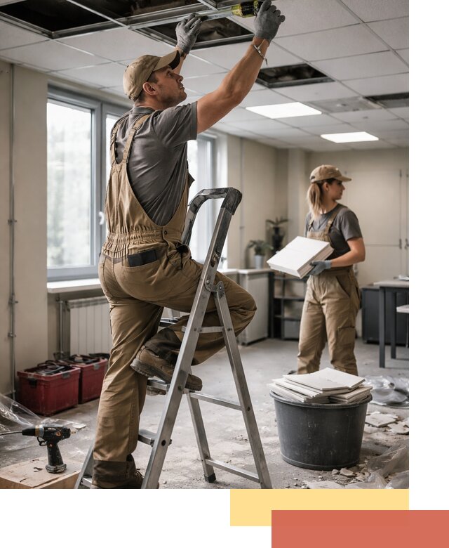 Ремонт потолка Армстронг и замена плит в Малоярославце