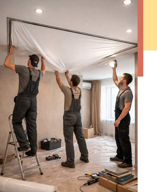 Монтаж ПВХ натяжного потолка в Малоярославце от 3620 руб. под ключ | ОТДЕЛОЧНИК-Млр