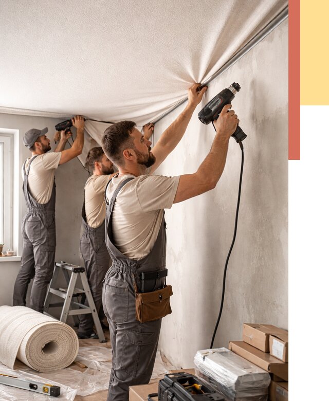 Монтаж фактурного натяжного потолка в Малоярославце от 776 руб. — ОТДЕЛОЧНИК-Млр