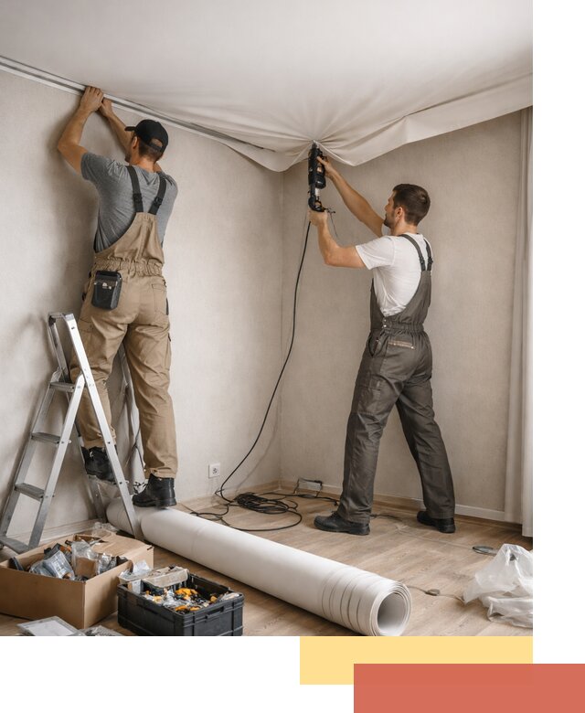 Монтаж цветного натяжного потолка в Малоярославце за один день