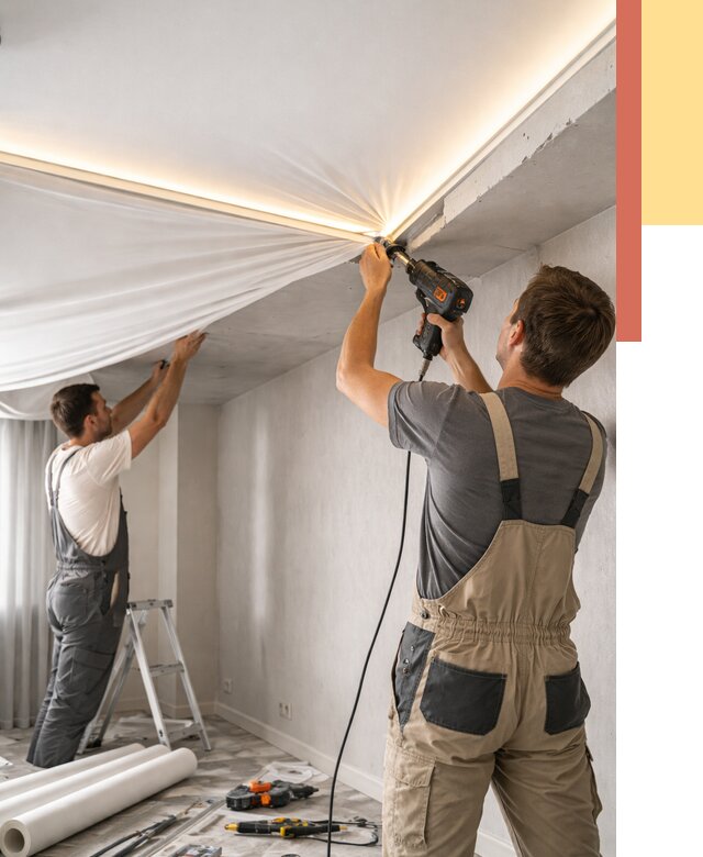 Монтаж натяжного потолка с подсветкой в Малоярославце от 982 руб. | ОТДЕЛОЧНИК-Млр