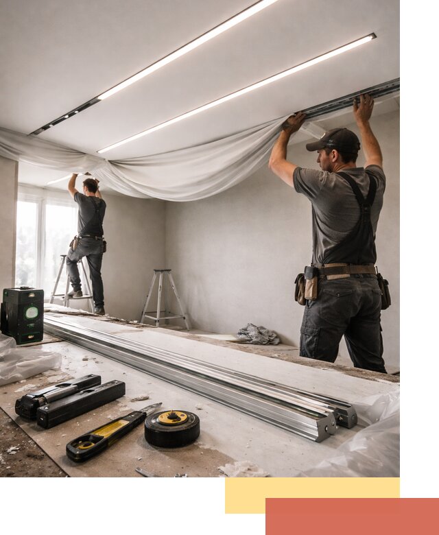 Монтаж натяжных потолков со световыми линиями в Малоярославце