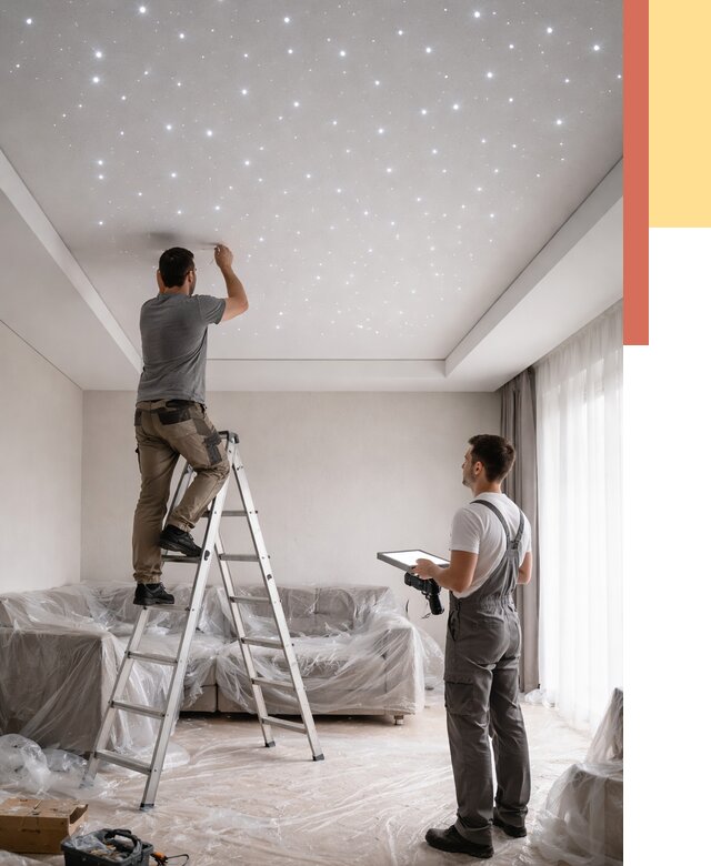 Монтаж натяжного потолка «звездное небо» в Малоярославце от 6722 руб. | ОТДЕЛОЧНИК-Млр