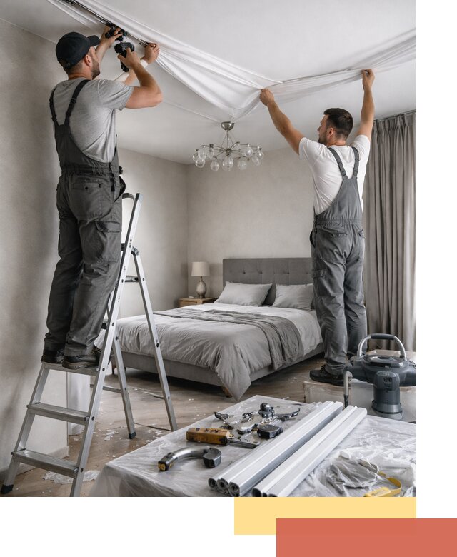 Монтаж натяжного потолка в спальне в Малоярославце