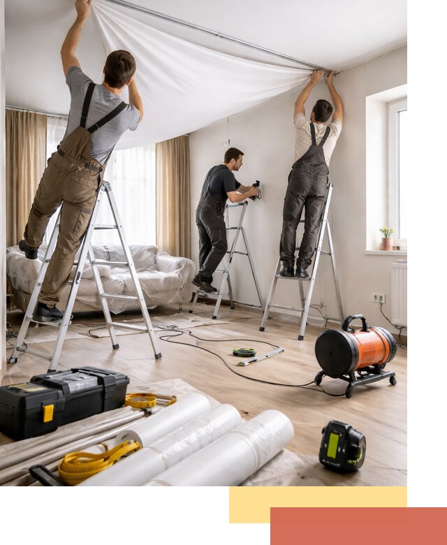 Монтаж натяжного потолка в гостиной в Малоярославце