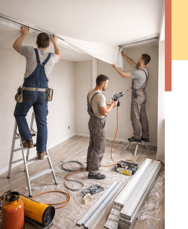 Монтаж натяжного потолка в студии в Малоярославце от 5688 руб. — быстро и недорого | ОТДЕЛОЧНИК-Млр