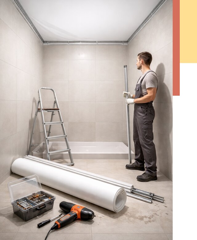 Монтаж натяжного потолка в санузле в Малоярославце от 1913 руб. — ОТДЕЛОЧНИК-Млр