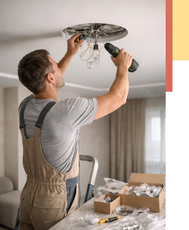 Установка люстры в натяжной потолок в Малоярославце от 1241 руб. | Быстро и недорого — ОТДЕЛОЧНИК-Млр