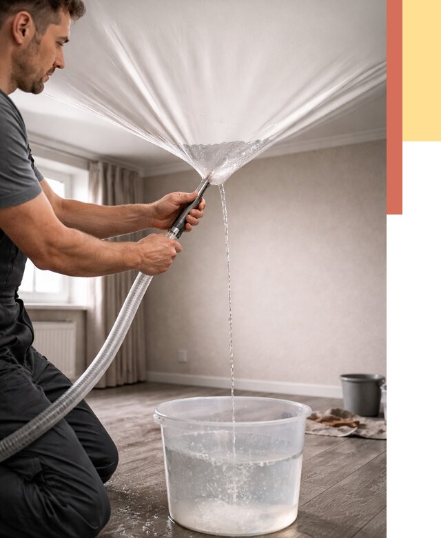 Слив воды с натяжного потолка в Малоярославце от 2586 руб. быстро и недорого | ОТДЕЛОЧНИК-Млр