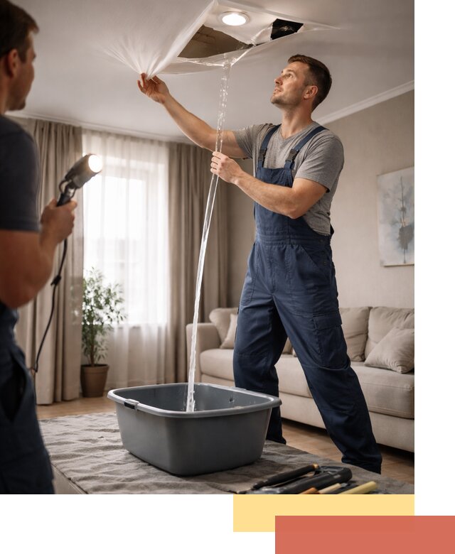 Слив воды с натяжного потолка в Малоярославце быстро и аккуратно