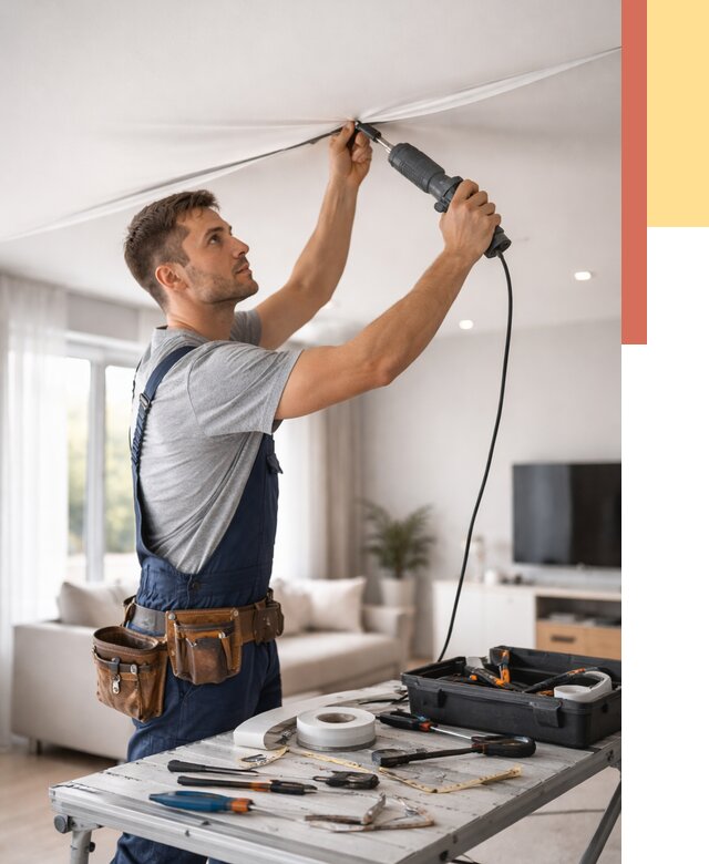 Ремонт натяжных потолков в Малоярославце от 9825 руб. под ключ — ОТДЕЛОЧНИК-Млр