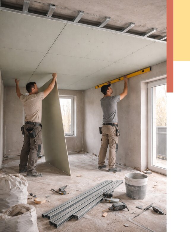 Одноуровневый потолок из гипсокартона в Малоярославце от 776 руб. — монтаж под ключ | ОТДЕЛОЧНИК-Млр