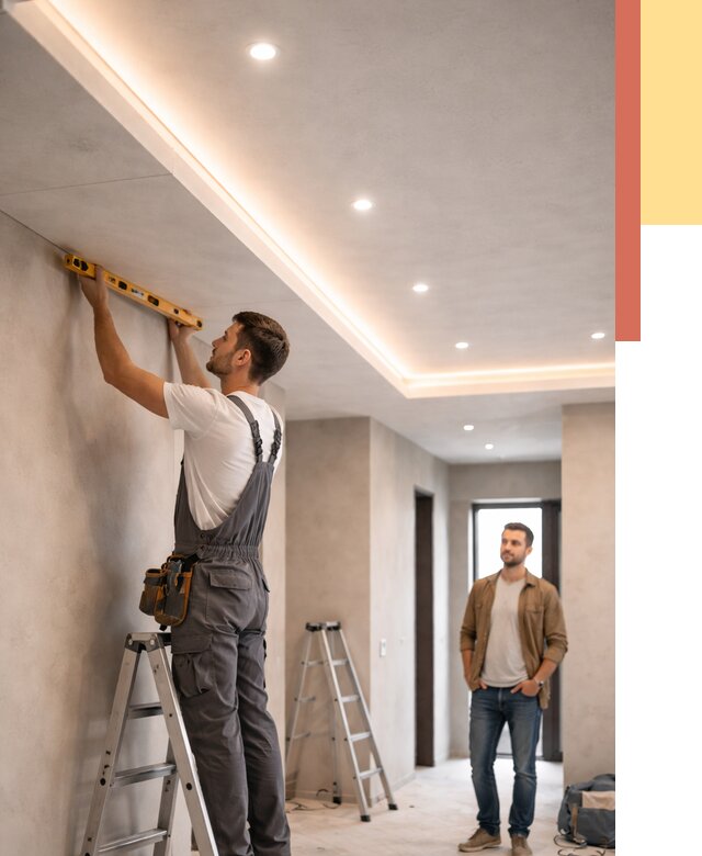 Потолок из гипсокартона с подсветкой в Малоярославце от 776 руб./м2 под ключ | ОТДЕЛОЧНИК-Млр