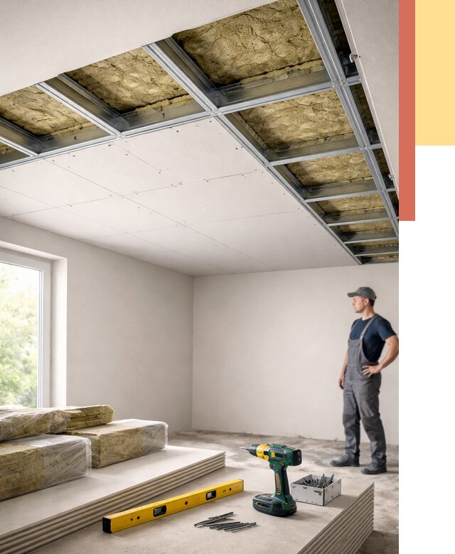 Звукоизоляция потолка ГКЛ в Малоярославце от 982 руб. — монтаж под ключ | ОТДЕЛОЧНИК-Млр